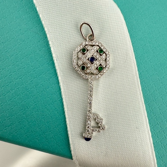 Tiffany & Co. Jewelry - RARE Tiffany & Co. 18k Diamond Key with Enamel e in White Gold